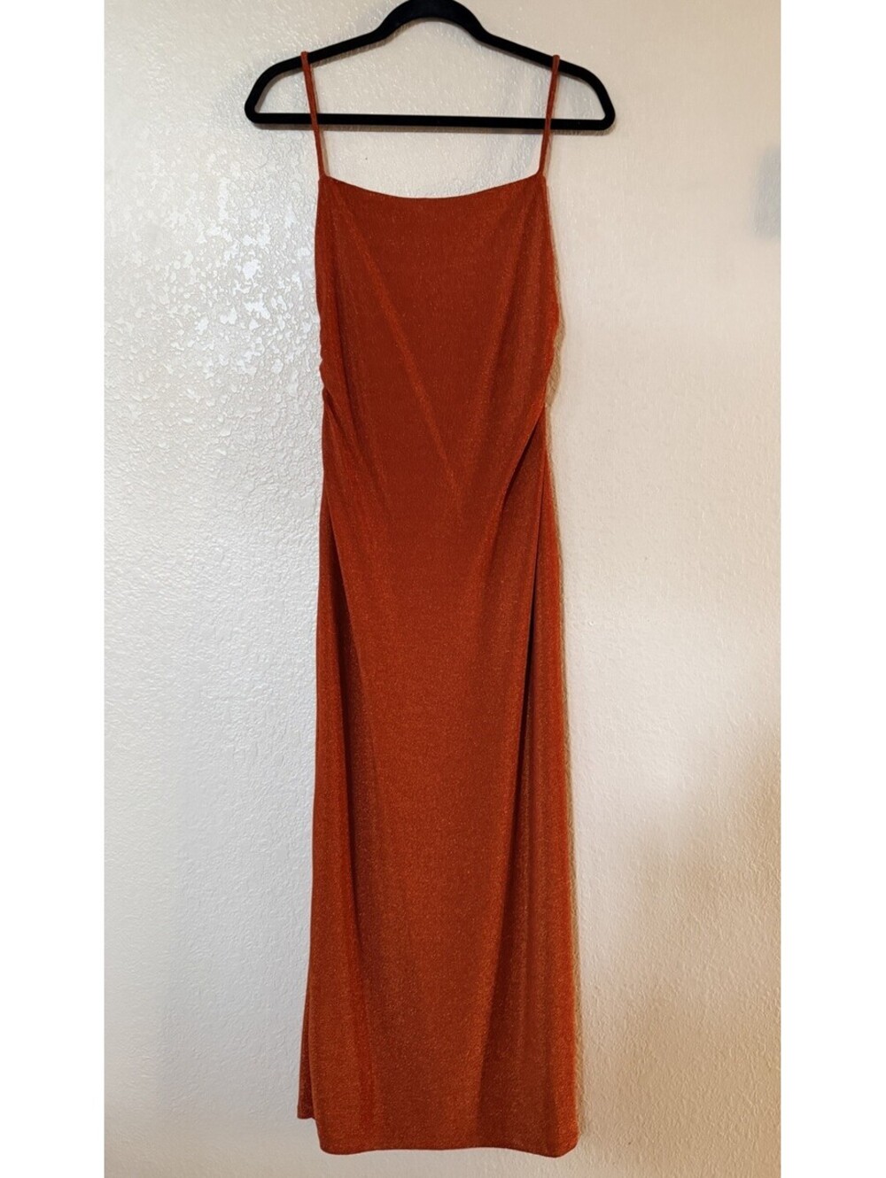New Reformation Breslin Metallic Knit Midi Dress In Burnt Orange Sparkle Sz L